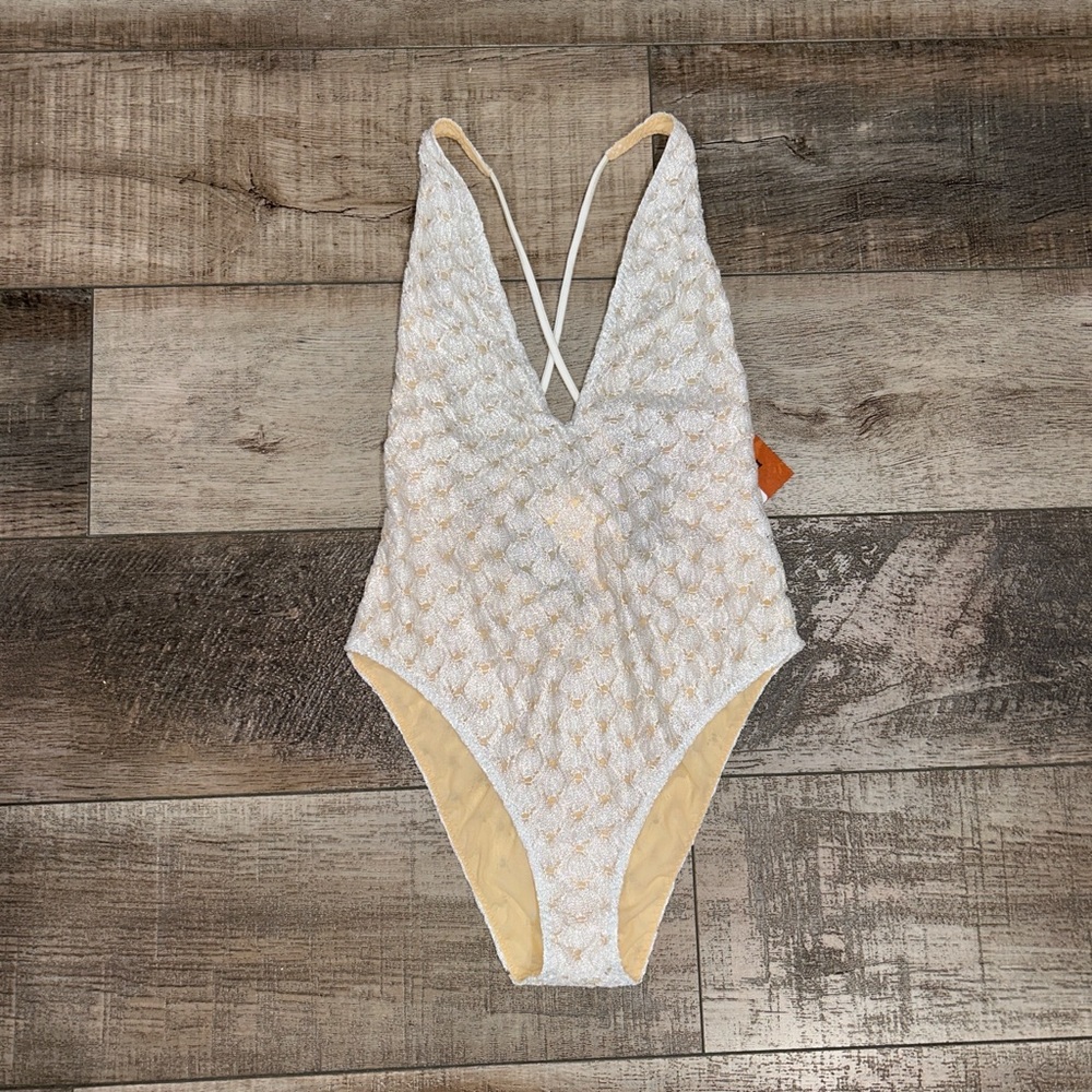 NWT Missoni crochet white silver one piece swimsuit IT 40/ S - Picture 2 of 8